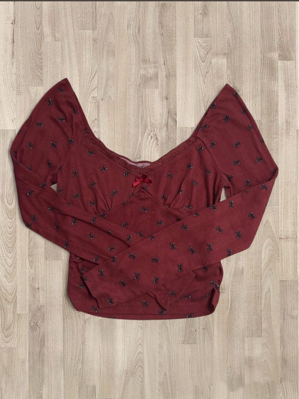 Aeropostale Burgundy Bow Baby Doll Top